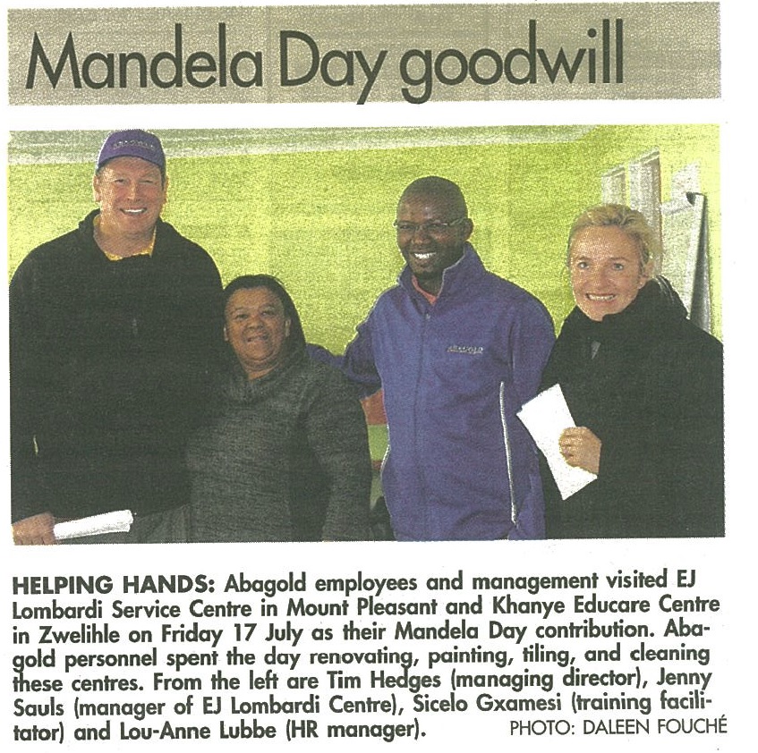 Abagold employees renovating community centres in Zwelihle and Mount Pleasant on Mandela Day